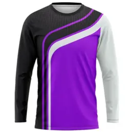Custom Unisex Crew Neck Sublimated Long Sleeve T-Shirt Black Purple